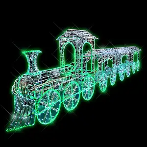 户外大型3D LED绳灯雕塑圣诞火车发光图案