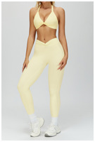 Ensemble de sport pour femme avec soutien-gorge de sport et leggings de sport, taille en V, col halter, ajusté, logo personnalisé, vêtements de sport