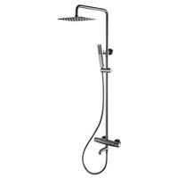 Ensemble de douche en cuivre au design classique couleur bronze, avec écran LED, barre verticale carrée, 3 fonctions : pluie, jet direct et douchette à main