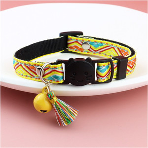 Wholesale Jacquard Embroidery Bohemian Pattern Adjustable Cat Cute <strong>Collar</strong> with Bell and Tassel Breakaway Release Buckle - Product Image 5