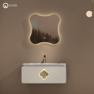 GODI Custom Small Apartment Design <span class=keywords><strong>Mueble</strong></span> de baño de hotel montado en la pared <span class=keywords><strong>Mueble</strong></span> de baño blanco - Product Image 1