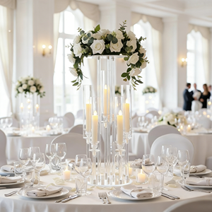 Candélabre en acrylique polyvalent LANJO Luxury à 5 bras avec support à fleurs, 23,6 pouces, élégant porte-bougie transparent pour bougie LED - Product Image 5