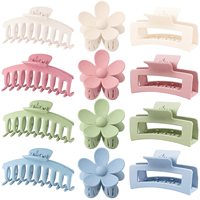 12pcs Grosir Jepit Rambut Plastik Besar Anti-Selip Bentuk Persegi Panjang Elegan Set Jepit Rambut Wanita untuk Rambut Tebal & Tipis