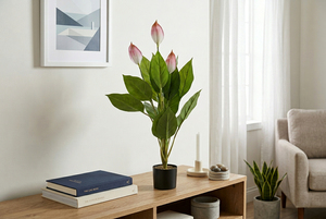 Plante artificielle de lys de la paix, plante en pot décorative d'intérieur, plante verte haut de gamme pour la maison, le bureau, le hall d'hôtel, les événements - Product Image 2