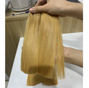 Cheveux longs OEM 100% cheveux humains vietnamiens, mèches lisses avec fermeture, couleur blonde 613, texture douce et lisse - Product Image 1