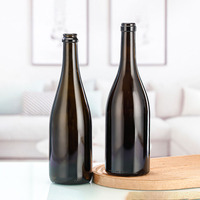Botellas de Vino Borgoña de Varios Tamaños (350/750/1500ml) con Base Pesada de Vidrio y Tapón de Corcho, Suministro al por Mayor Directo del Fabricante