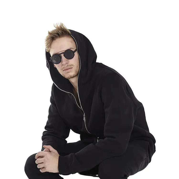 LF Customize Sweat à capuche en coton à manches longues pour hommes, veste décontractée à fermeture éclair avec poche kangourou