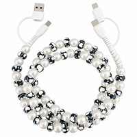 Câble de charge FASHLINK noir et blanc avec perles en forme de cœur, style coquette, 4 en 1, USB Type C, cordon tendance