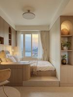 Banc de fenêtre tatami sur mesure intégré, design moderne avec rangement pour baie vitrée