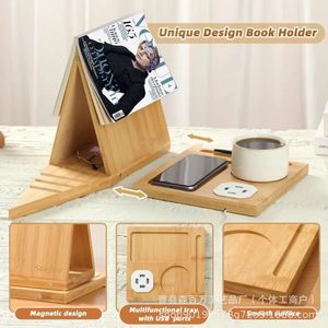 Support de livre en bois pour bureau avec plateau à café et support pour téléphone, support de lecture en bois massif pour le bureau, l'étude et la maison - Product Image 2
