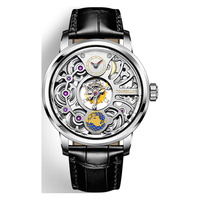 Montres mécaniques haut de gamme à cadran squelette et tourbillon, en acier, pour hommes d'affaires, conçues et fabriquées en usine en séries, pour marque privée