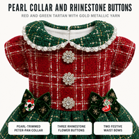 Robe de Noël à carreaux personnalisée avec logo, collier perlé et boutons en strass pour petits chiens (tailles XS à L) – Vêtements pour animaux de compagnie en tartan – Vente en gros