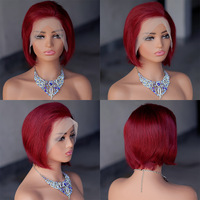Perruques en dentelle frontale 13x4 en cheveux humains de couleur noire, coupe courte de 8 pouces