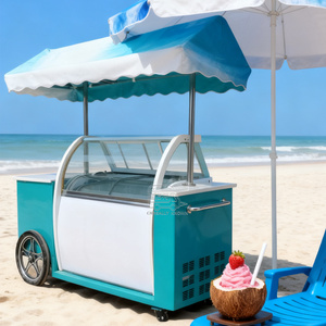 Chariot de Glaces Gourmet Personnalisé Remorquable avec Parasol, 2 Roues, Construction Métallique, Vitrine Réfrigérée pour Glaces - Product Image 5