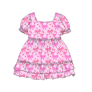 Vestido de Princesa para Niñas con Estampado de Lazo, Vestido de Verano Ecológico hasta la Rodilla con Volantes - Product Image 5