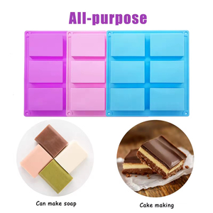 Molde de Silicona para Pastel, Libre de BPA, Antiadherente, con 6 Cavidades Cuadradas, para Jabón, Resina, Manualidades - Product Image 2