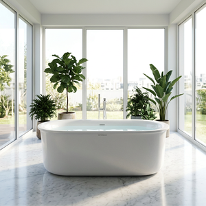 Baignoire ovale autoportante en acrylique 1,8 m, design moderne, avec drain central, pour salle de bain - Product Image 2