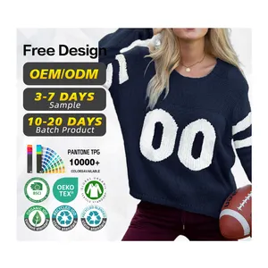 Suéter de rugby para mulheres, pulôver solto de mohair acrílico, suéter leve de tricô com logotipo personalizado, número OEM ODM