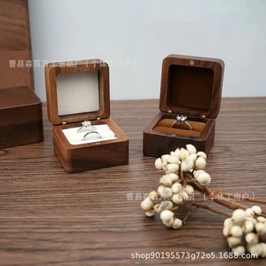 Black Walnut Solid Wood Ring <b>Box</b> 55x55x35mm <b>Vintage</b> Square Jewelry Storage Case For Rings Necklaces Earrings - Product Image 3