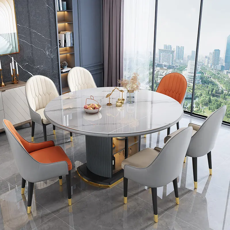 Luxus runder Tisch platzsparende Möbel faltbarer Marmor Esstisch Set 6-Sitzer Glas Lagerraum Design