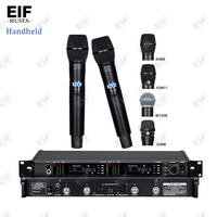 Sistema de Micrófonos Inalámbricos UHF de Doble Canal EIF Muses, Micrófonos de Mano, Sensor Infrarrojo, Control de Volumen y Silencio, Batería AA Negra