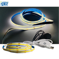 Bande lumineuse LED COB USB DC 5V, 3m, 1m, 5m, flexible, sans points, haute densité, 6000K, blanc froid, pour rétroéclairage TV