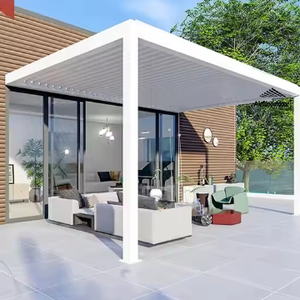 Pérgola <span class=keywords><strong>de</strong></span> techo <span class=keywords><strong>de</strong></span> Louvre motorizada gris ecológica, estilo Pergula <span class=keywords><strong>de</strong></span> 3x3m <span class=keywords><strong>con</strong></span> persianas laterales, fácil montaje para decoraciones <span class=keywords><strong>de</strong></span> jardín, Turquía - Product Image 6