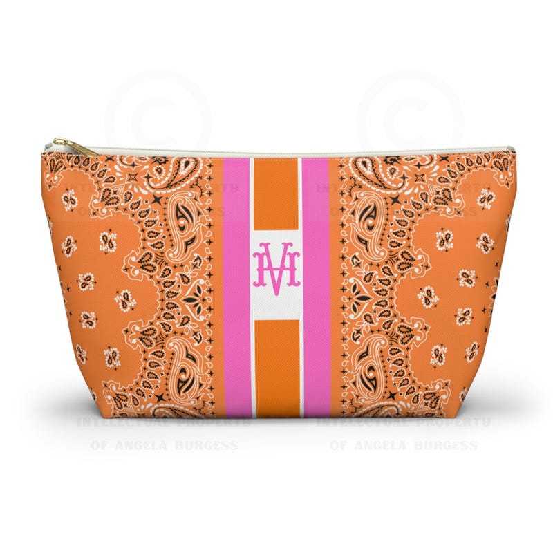 Orange Base With Pink Stripe And Custom Monogram