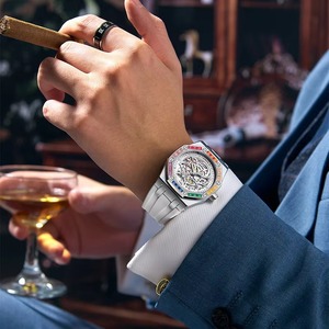 Drioshipping spécial haute qualité hommes montre mécanique dernier bracelet en silicone diamant automatique caractère montre-bracelet d'affaires - Product Image 3