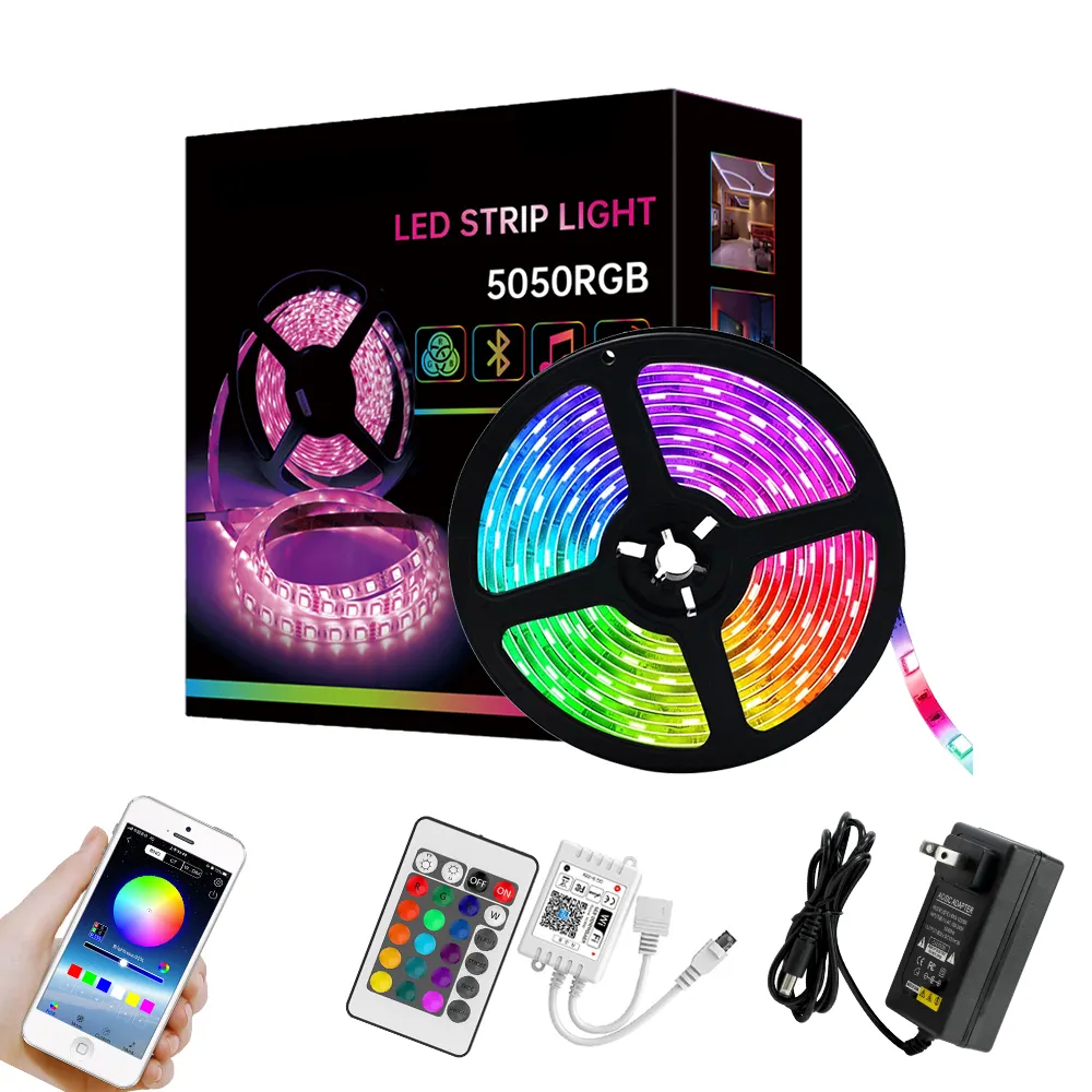 شريط أضواء LED مزود بخاصية WiFi شريط أضواء LED مزود بتقنية RGB 5050 شريط أضواء LED لتزيين المنزل والعمل مع الهواتف الذكية التي تعمل من خلال تقنية Alexa