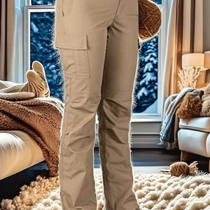 Women's Skinny Winter Cargo <b>Pants</b> Solid Color Full Length Mid Waist Drawstring Casual Breathable Quick Dry Eco-Friendly Cashmere - Product Image 2