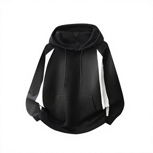 Men's Black Hooded Sweatshirt Set Color Blocking Casual Winter Wear Breathable Polyester Cotton French Terry Knitted Fabric - Product Image 2