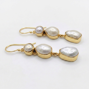 Pendientes de Perlas Naturales de Agua Dulce con Baño de Oro de 18k de Grado AA, Blancos, para Mujer, con Engaste en Bisel, Modernos, para Regalo y Fiestas - Product Image 3