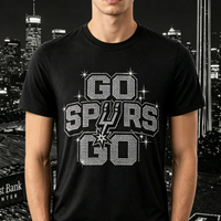 Transfert thermocollant strassé Bling Spurs, motif scintillant « Go Spurs Go » pour les articles de fans de l'équipe sportive