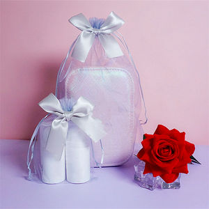 Sac en maille transparente vert foncé pour emballage de <span class=keywords><strong>parfum</strong></span>, cosmétiques, sac de rangement en <span class=keywords><strong>organza</strong></span> avec nœud en soie - Product Image 5