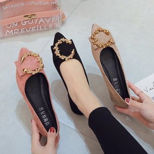 Xuanhui vendita calda nuova moda pelle scamosciata punta punta bella fibbia in metallo scarpe pieghevoli appartamenti per le donne - Product Image 4