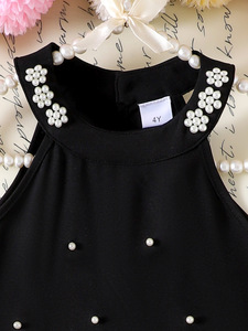 Abito Estivo 2026 Senza Maniche con Perle e Fiori, <span class=keywords><strong>Vestito</strong></span> <span class=keywords><strong>da</strong></span> <span class=keywords><strong>Principessa</strong></span> <span class=keywords><strong>Nero</strong></span> con Colletto Impreziosito <span class=keywords><strong>da</strong></span> Perle per Bambine, Stile ODM - Product Image 3
