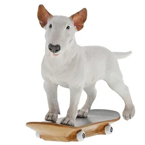 Custom polyresin cute animal sculpture puppy statue resin bull terrier skateboard dog figurine