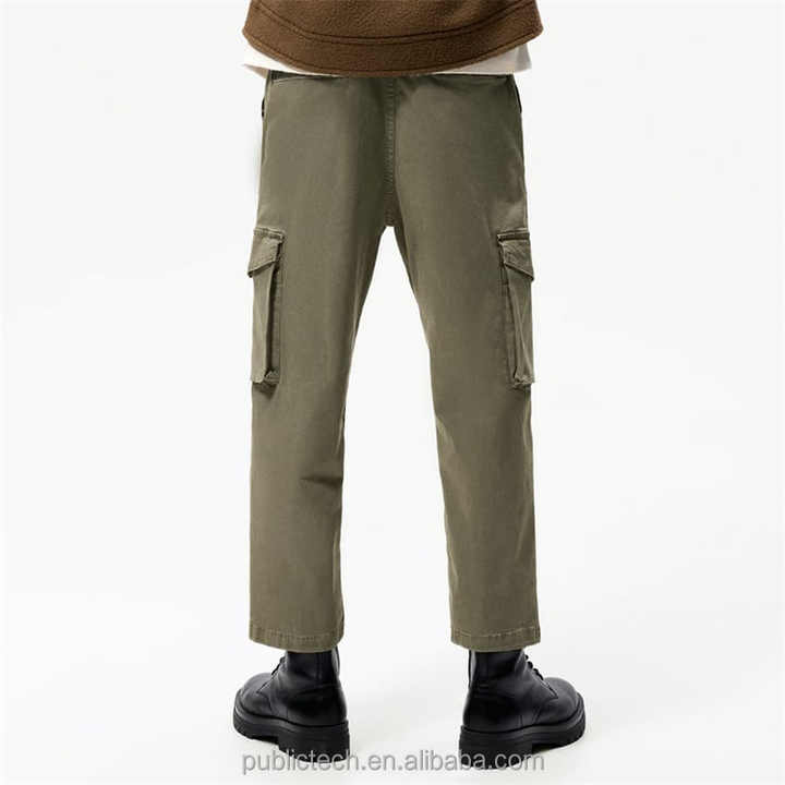 OEM Custom Logo Stretch Cotton Twill Straight Fit Loose Casual Men's Trousers with Pockets
