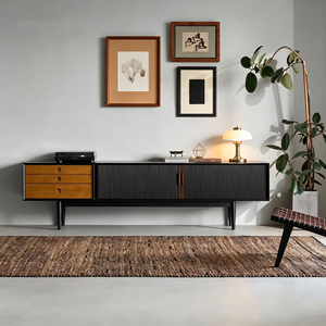Mid-Century Modern Fluted Wood <b>TV</b> <b>Stand</b> with Drawers, Media Console for Living Room - Product Image 4