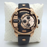 Montre à quartz chronographe à double fuseau horaire pour homme, boîtier en acier inoxydable, bracelet en cuir, montre-bracelet décontractée punk