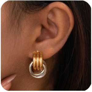 Orecchini a Nodo Placcati in Oro 14k per Donne, Orecchini alla Moda in Oro e Argento - Product Image 5