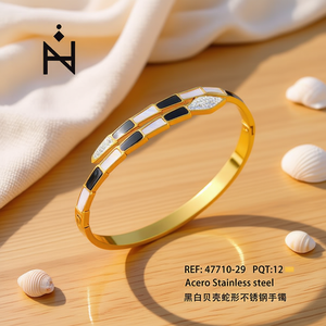 Angelina Black And White Seashell Cuff <b>Bracelet</b> Gold Plated Stainless Steel Geometric Unisex Fashion Jewelry Gift - Product Image 4