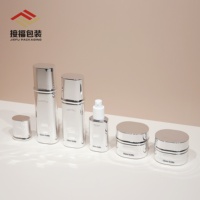 Nouveau 120ml galvanoplastie brillant argent bouteilles en verre ovale plat cosmétique ensemble 30g crème liquide fond de teint Essence bouteille d'eau