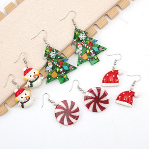 Christmas Tree Snowman Drop Earrings Acrylic Women's Gift Jewelry Round Cartoon Style - Product Image 1