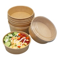 Bol à emporter en papier blanc et couvercle Pp, de haute qualité alimentaire, emballage alimentaire, simple mur, pour salade, de restauration rapide, 9 pièces