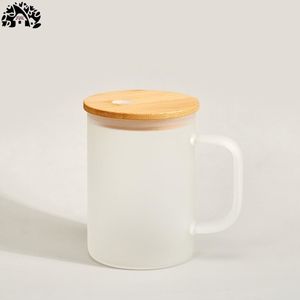 Venta al por mayor a granel 17oz sublimación en blanco transparente esmerilado sublimatable alto borosilicato vidrio helado tazas de café con asa - Product Image 2