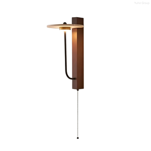 Lampe murale LED en bois jaune vintage, abat-jour en pierre semi-circulaire moderne, éclairage adapté à la chambre à coucher, au chevet, au salon - Product Image 6