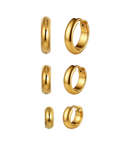 Lot de Boucles d'Oreilles Huggie Courbes Simples et Polyvalentes en Acier Inoxydable Plaqué Or 18K, Étanche, Vente en Gros - Product Image 1