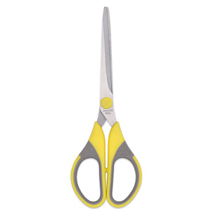 Office Scissors Stainless Steel 175mm Straight Blade Grayish Yellow Rubber Handle Paper Cutting Tool - Product Image 4